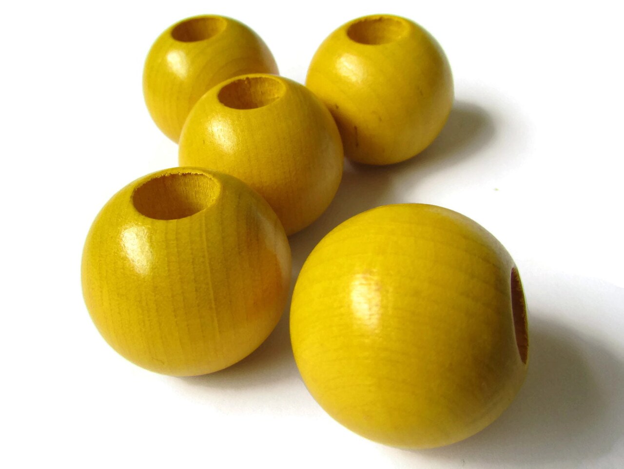 5 25mm Round Yellow Vintage Wood Beads Wooden Large Hole Macrame Beads